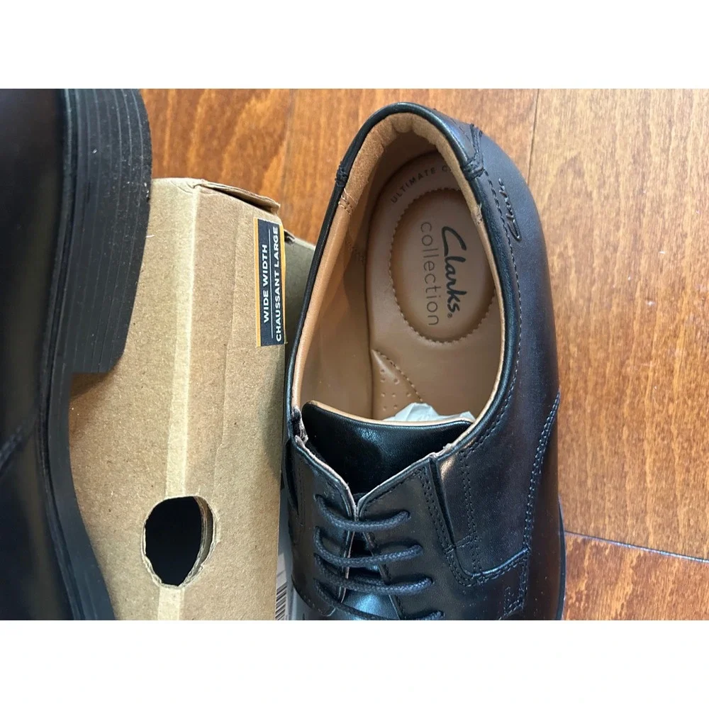 Clarks Men's‎ Tilden Plain Oxford Dark Black Lace Up Dress Shoe NEW US 10.5 W